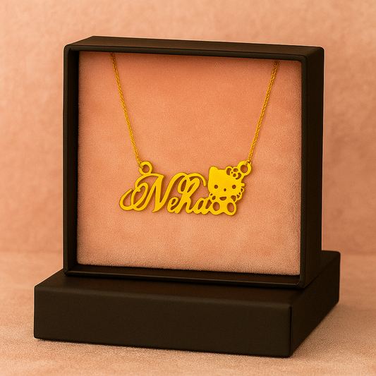 Custom Name Pendant with Cute Character Accent