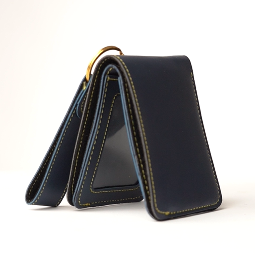 Premium Personalized Leather Wallet – Dark Blue | Custom Nameplate with Keychain
