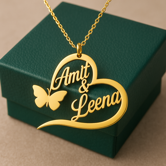 customized heart with butterfly couple name