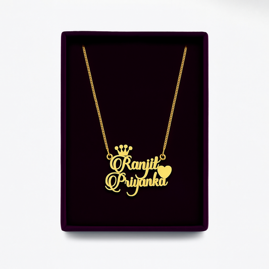 Heart And Crown Name Necklece
