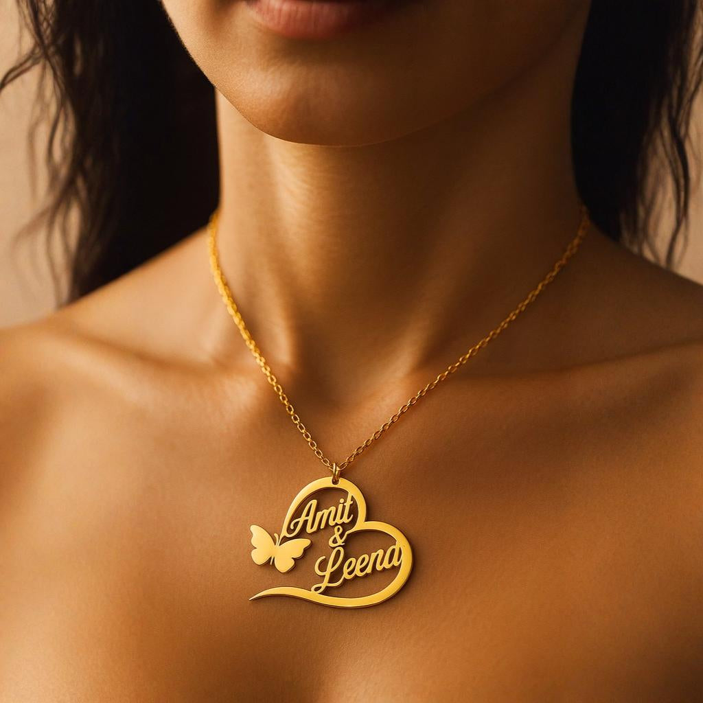 customized heart with butterfly couple name