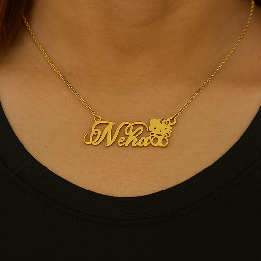 Custom Name Pendant with Cute Character Accent