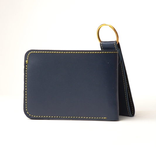 Premium Personalized Leather Wallet – Dark Blue | Custom Nameplate with Keychain