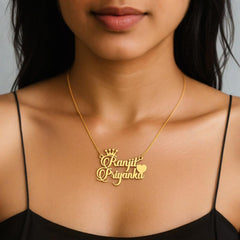Heart And Crown Name Necklece